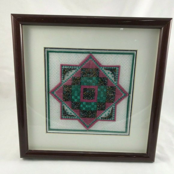 Geometric Mandala Needlepoint Embroidery Picture Framed Fiber Art by L Skulski - Picture 9 of 9